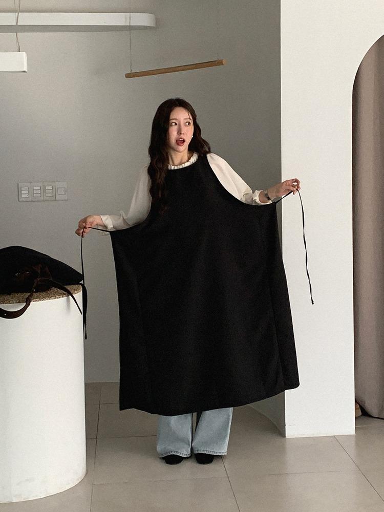 메리 레이어드 오버 원피스 - 블랙