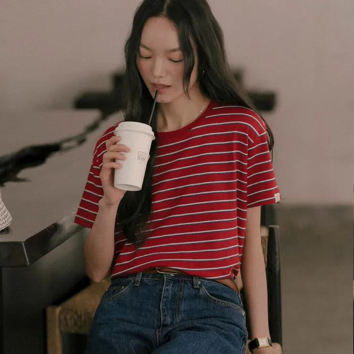 Stripe cotton t-shirt TISU01TS06_Red