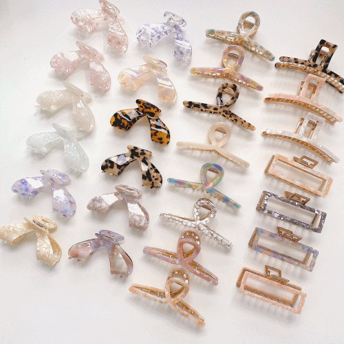 고급 프랑스 자개 마블 골드 메탈 올림머리 꼬임 집게핀 숱많은 긴 머리