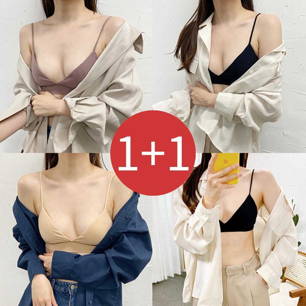 쌍띠에 브라렛 노와이어 홑겹 수면 브라 여자속옷 브라탑
