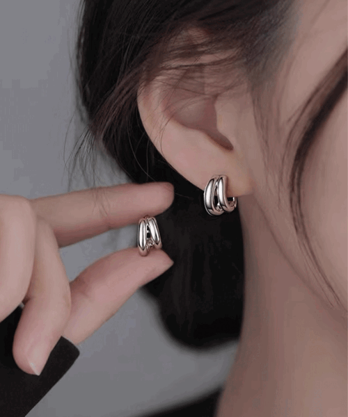 E0103 S925 실버 투라인 글로시 원터치 귀걸이