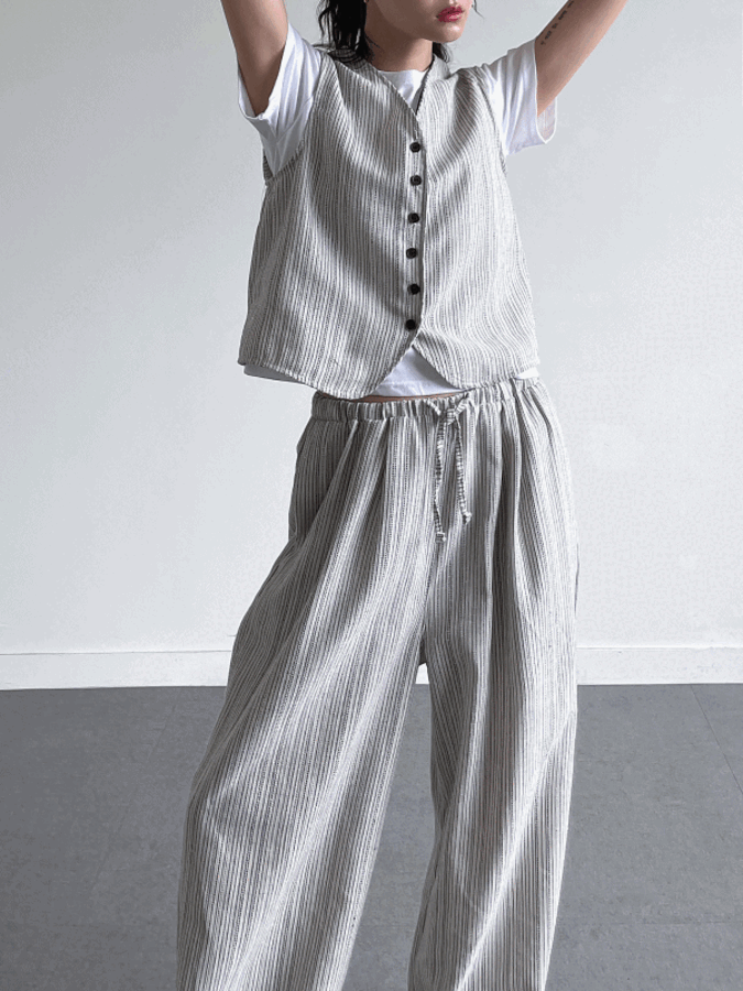 [주문폭주/MD소장]멜드 린넨 조끼 스트라이프 베스트