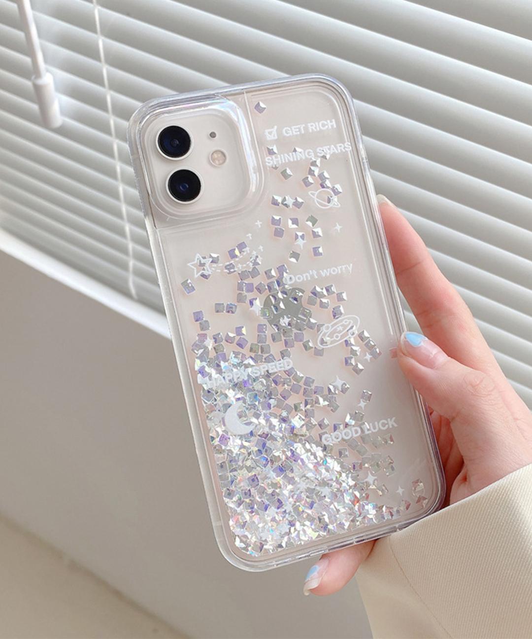 아이폰 움직이는 은하수 다이아몬드 투명 스팽글 심플 하드 글리터 펄 반짝이 별 우주 유니크 감성 핸드폰 휴대폰 폰 애플 케이스 아이폰케이스 X 11 12 프로 13 14 프로맥스
