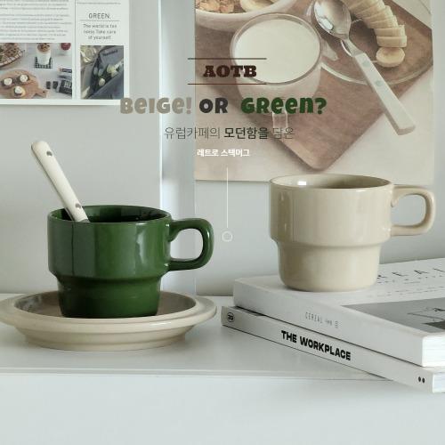 레트로 더블 머그컵 300ml  도자기 스텍머그잔 2color