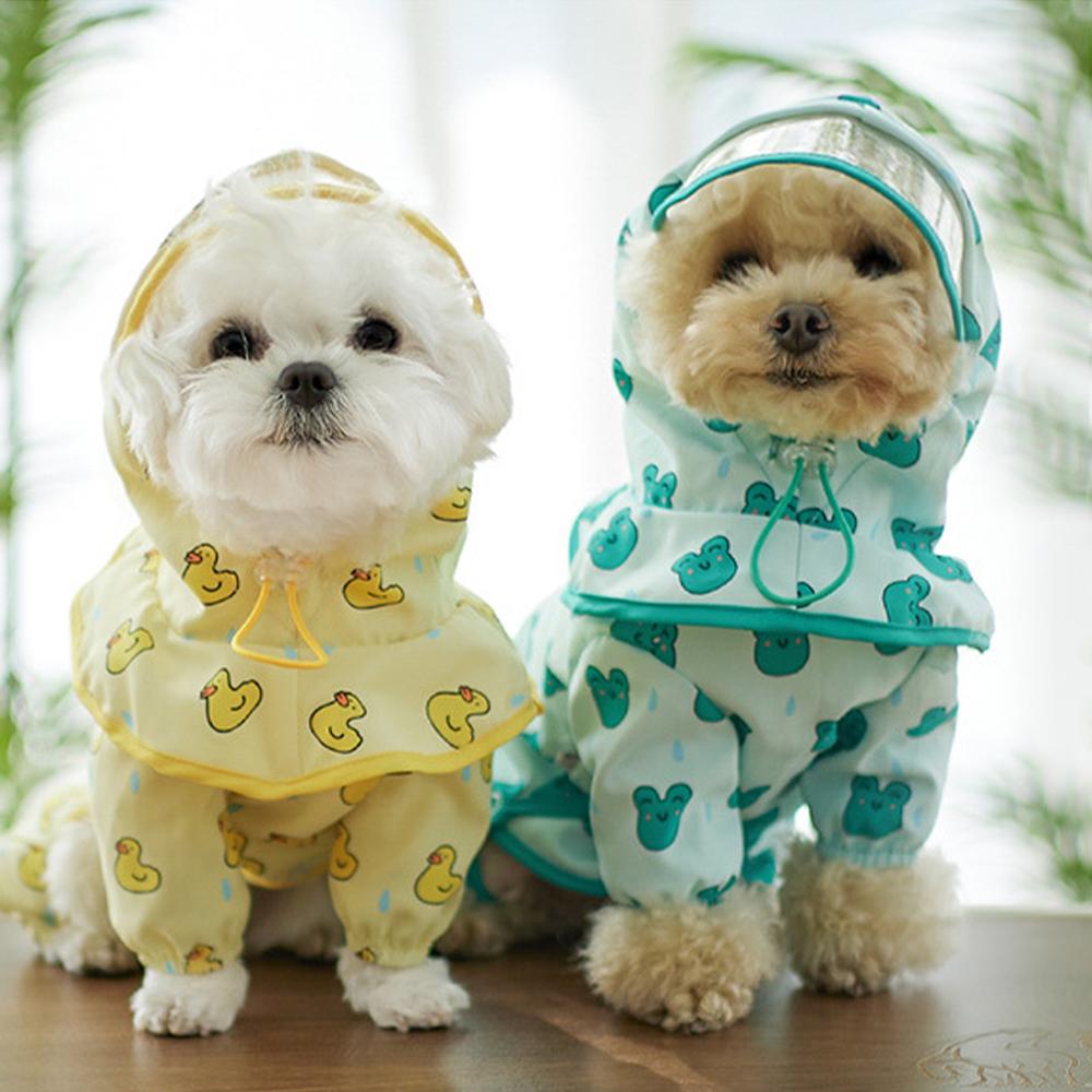 바우독 개굴꽉 올인원 우비 모자 세트 강아지 레인코트 판초 우의