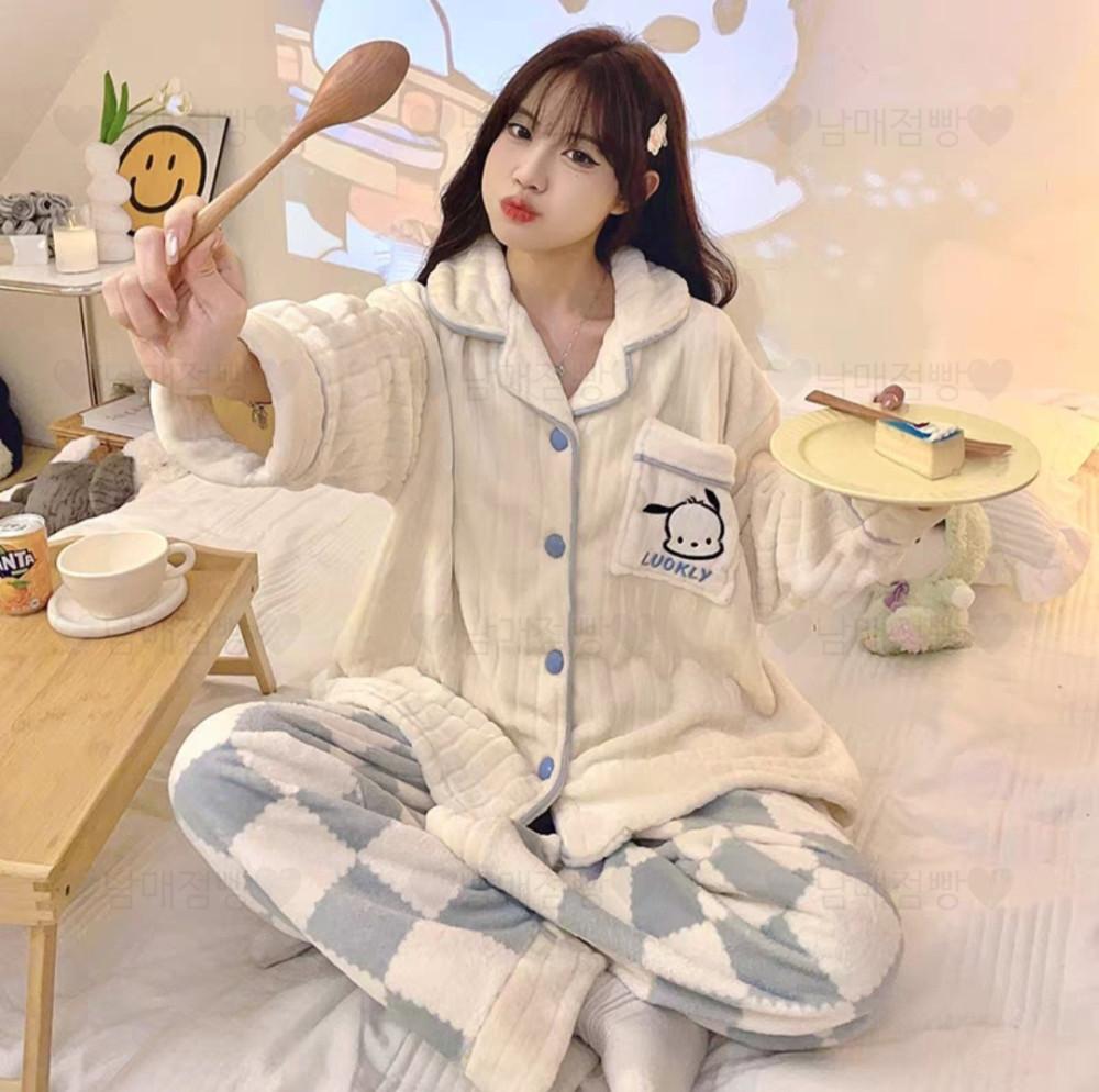 포차코 체커보드 가을 겨울 잠옷 파자마 홈웨어