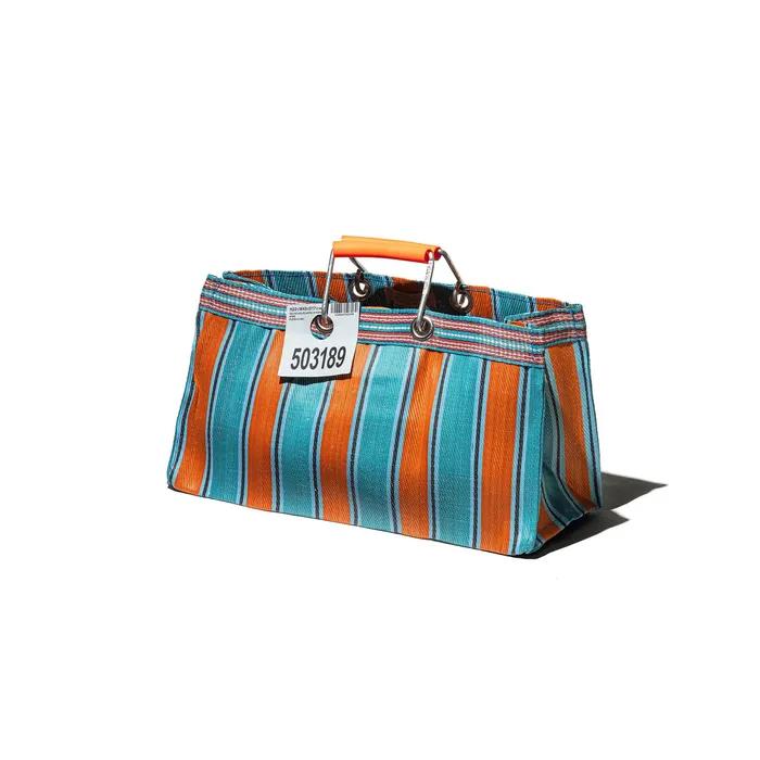 503417 RECYCLED PLASTIC STRIPE BAG Wide Orange x Blue