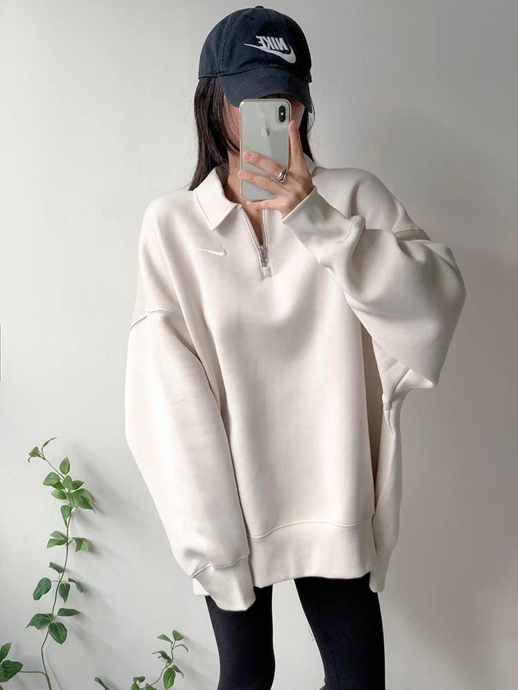 나이키 여성 오버사이즈 피닉스 카라넥 반집업 라이트본 기모 롱 맨투맨