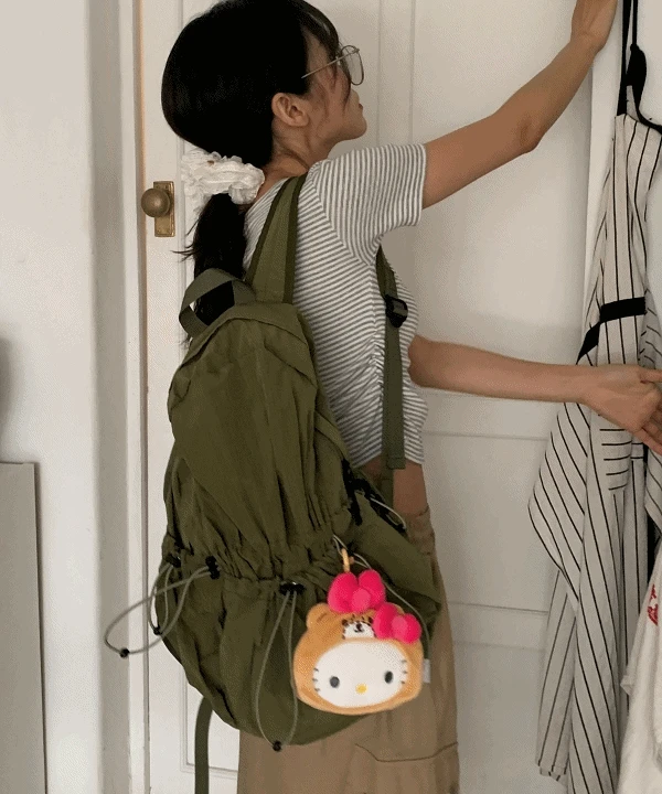 [노트북수납/경량백💖] 엘링 스트링 포켓 나일론 백팩 여행가방 보부상백 5 color