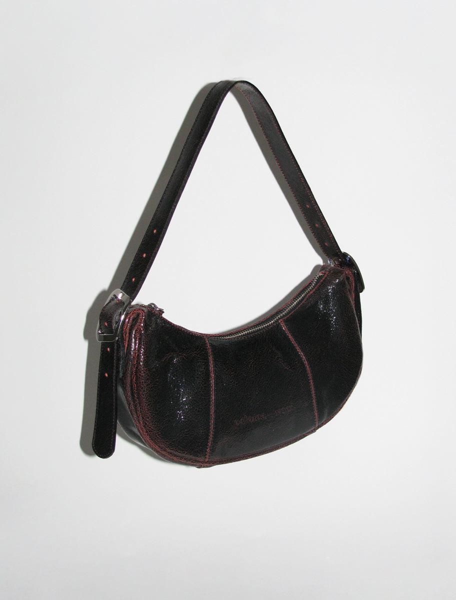 BEAN- Black leather bean shaped bag with embossed paloma wool logo
