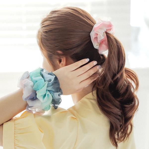 쉬폰 헤어 머리 곱창밴드 머리끈 스크런치 헤어끈 마블링