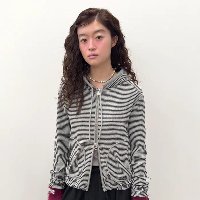 [2차] Striped Pocket Zip Hoodie [Gray]