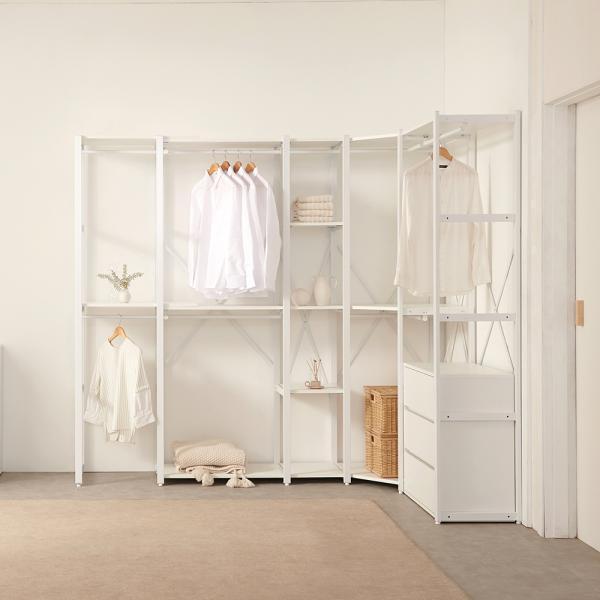 레벨업 속깊은 확장 틈새맞춤 철제 커튼형 2단 드레스룸 시스템행거