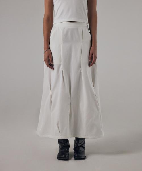 Bar-tack Pleated 2-way Fit Skirt [ White ]