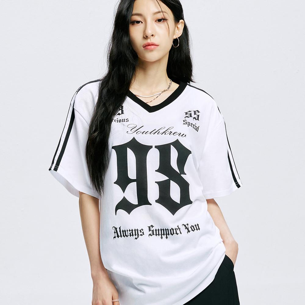 YK SPORTY BIG NUMBER V-NECK T - WHITE