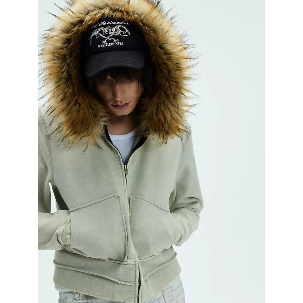 WHISTLEHUNTER 후드집업 코튼 퍼 후드 숏 빈티지 슬림 집업