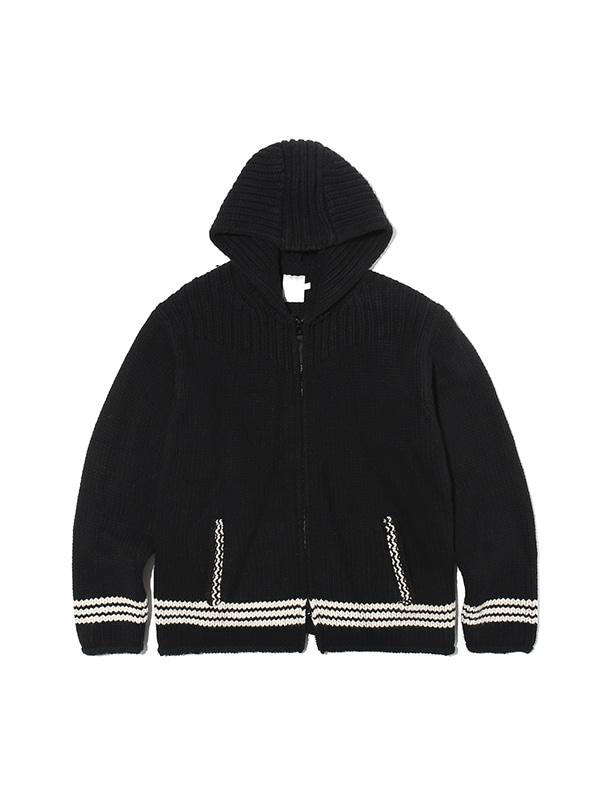 STRIPE ZIP UP HOODED SWEATER BLACK