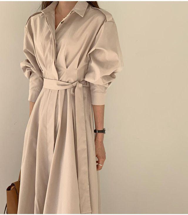 셔츠원피스 하객 코트 자켓 롱원피스 트렌치 원피스 롱셔츠 가디건 봄 여름 긴팔 깔끔한 플레어 린넨 드레스 프렌치 스타일 셔츠 카라 여성 여자 랩 결혼식브이넥 돌잔치 돌잔치엄마 가을 베이지 드레스 여성정장 30대 40대 오피스룩 A라인 예쁜 시크 여성롱원피스