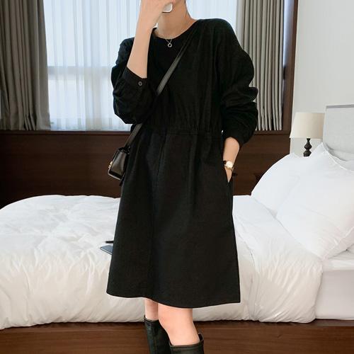 [가을🤎20%][당일발송/5천장돌파][하객룩/레이어드][MNLB] 듀이 스트링 루즈핏 코튼 미니 원피스