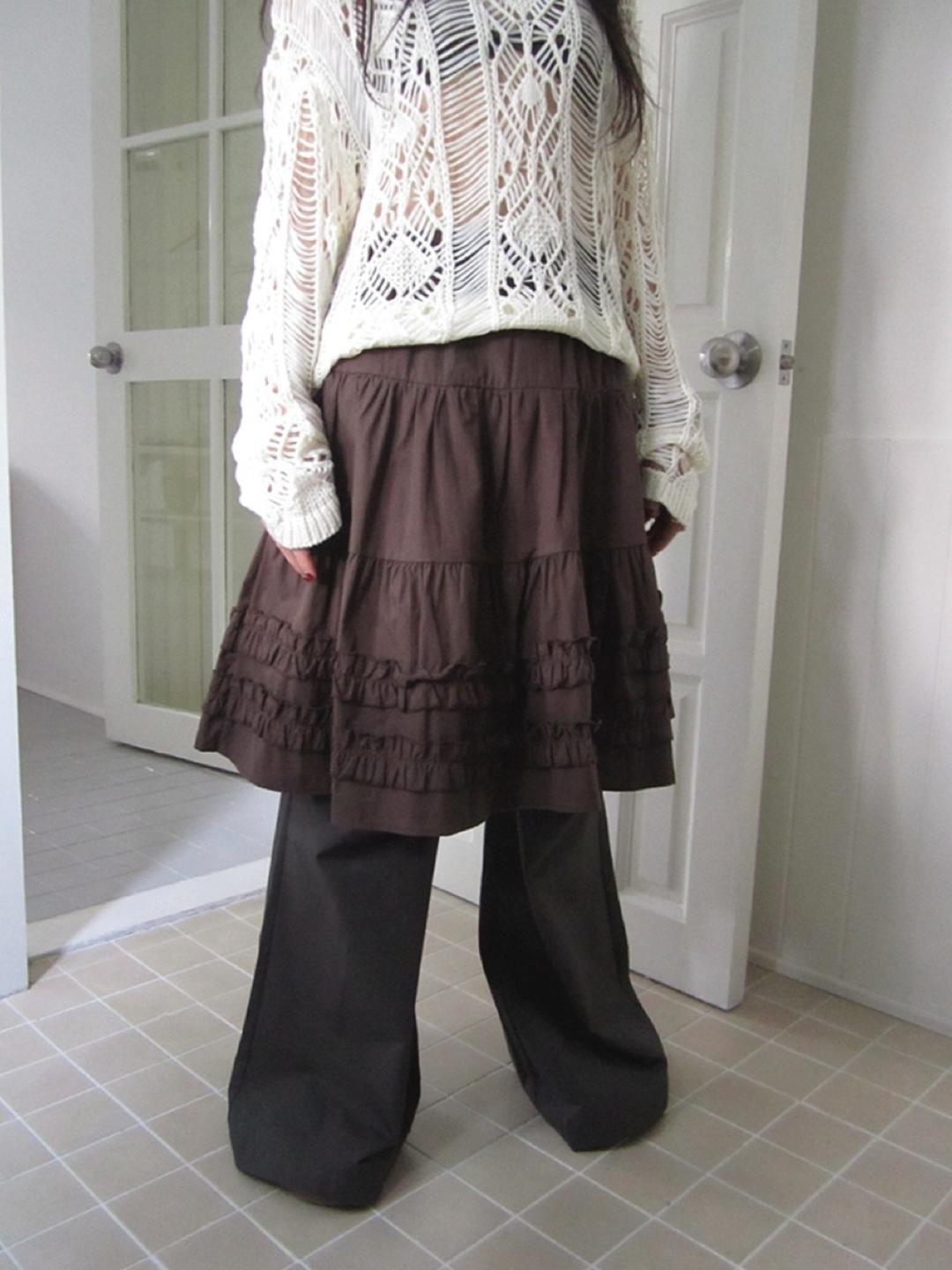 ang:project Coffee Ruffle Pleats Skirt