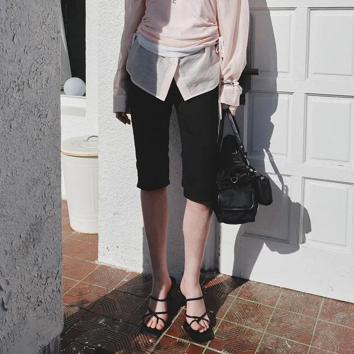 사이드 셔링 카프리 팬츠 블랙 MDPT081BLACK