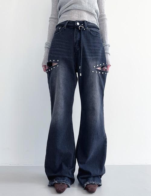 side cut cubic boots-cut denim pants