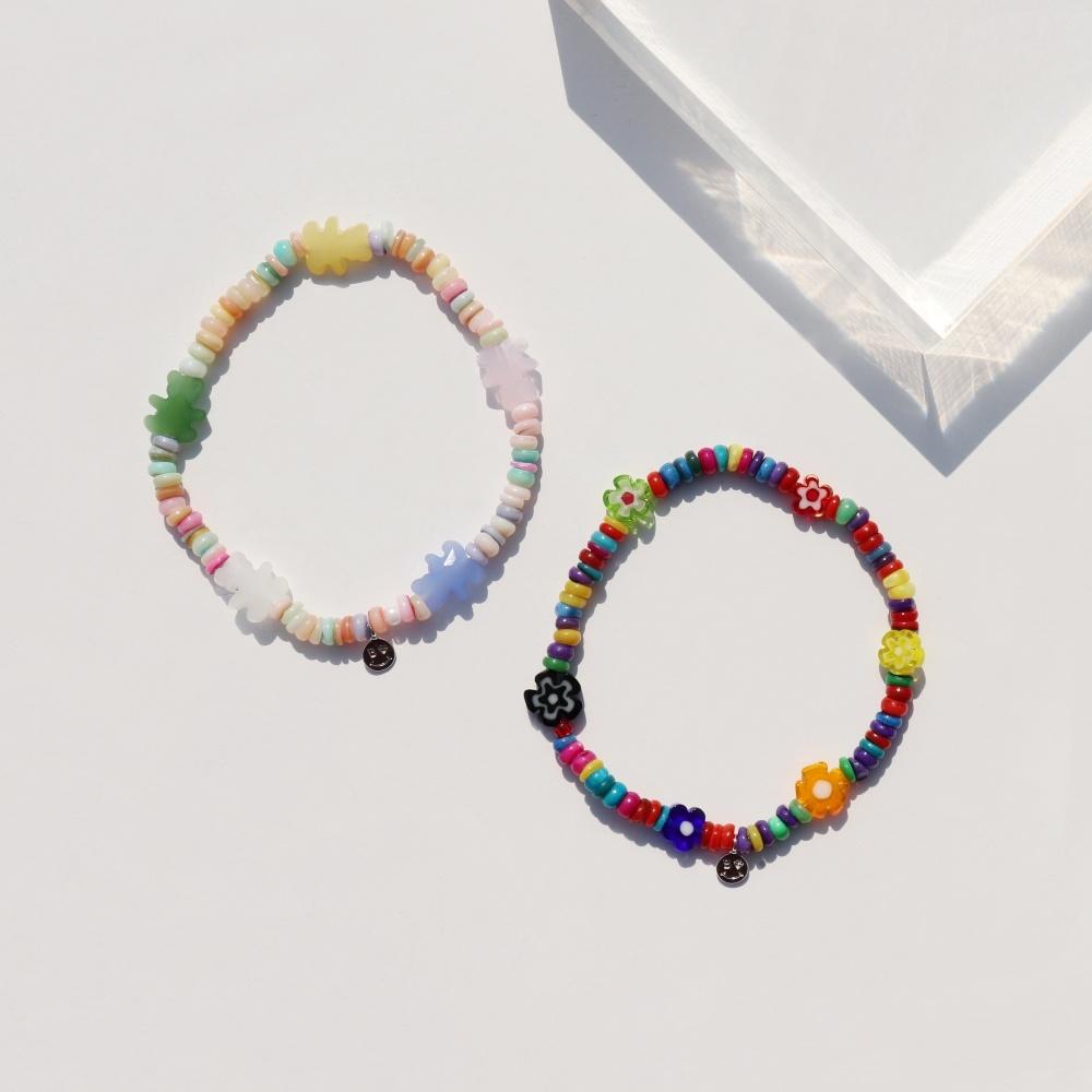 Colored mother of pearl and motive beads Bracelet 곰돌이 플라워 참 믹스 컬러 자개 비즈 팔찌