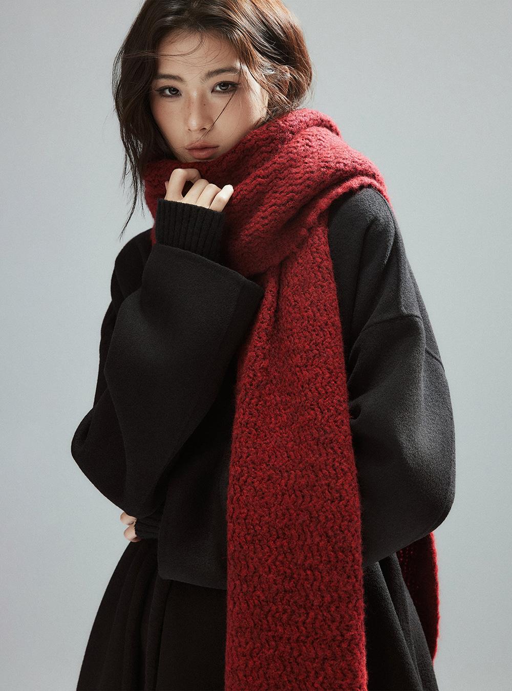 Crimson Long Fringe Scarf
