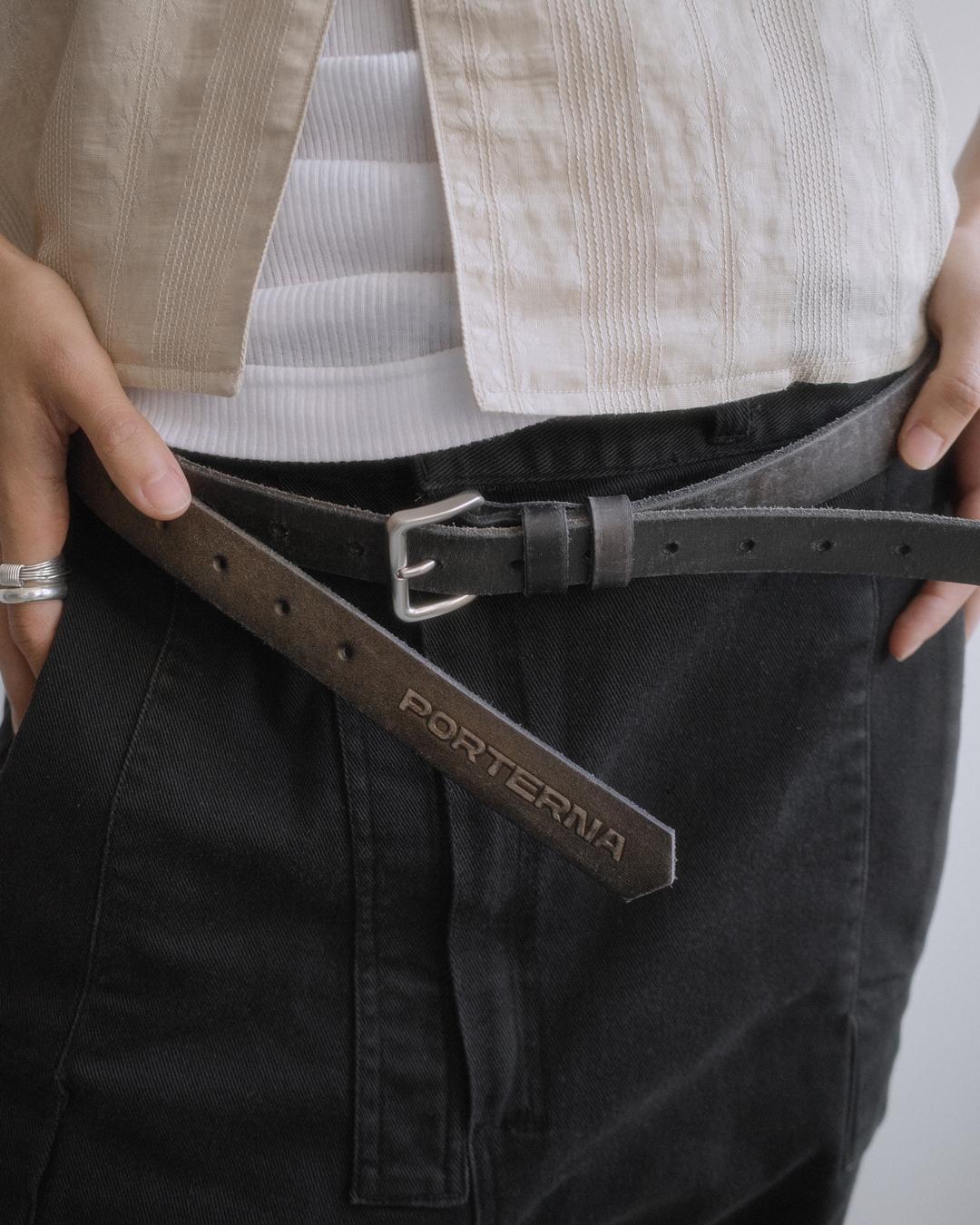 2WAY LAYERED COWHIDE LEATHER BELT-BLACK