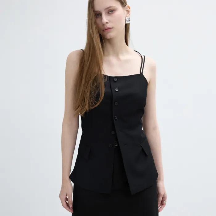 TAILORED SLIM STRAP VEST_BLACK