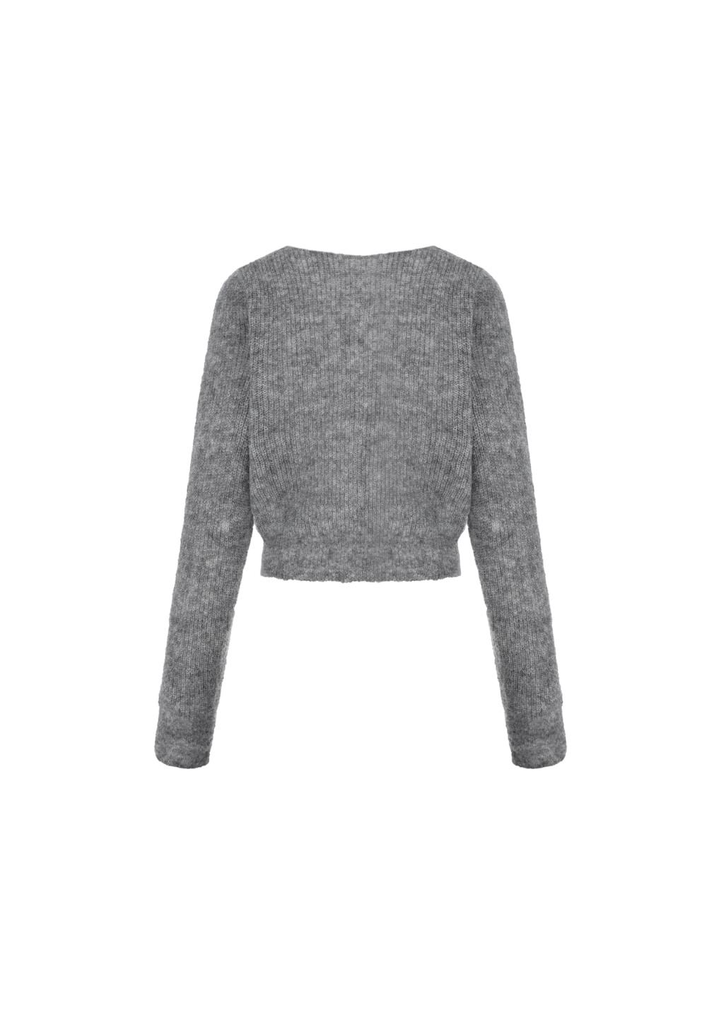 round neck sheer cardigan, melange grey