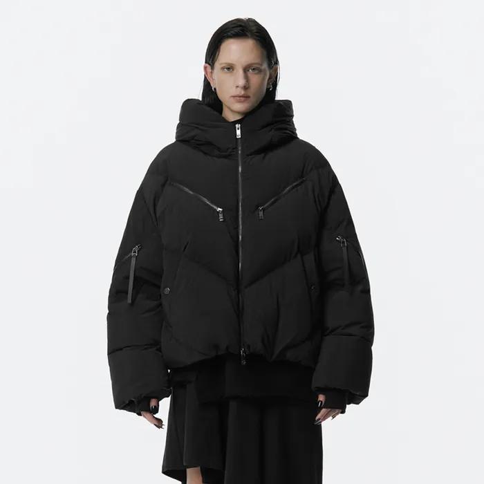 High Neck Hooded Duck Down Padding [ Black ]