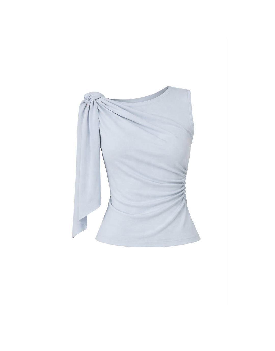넬 드레이프 원숄더 슬리브리스 슬림 탑 라이트블루
