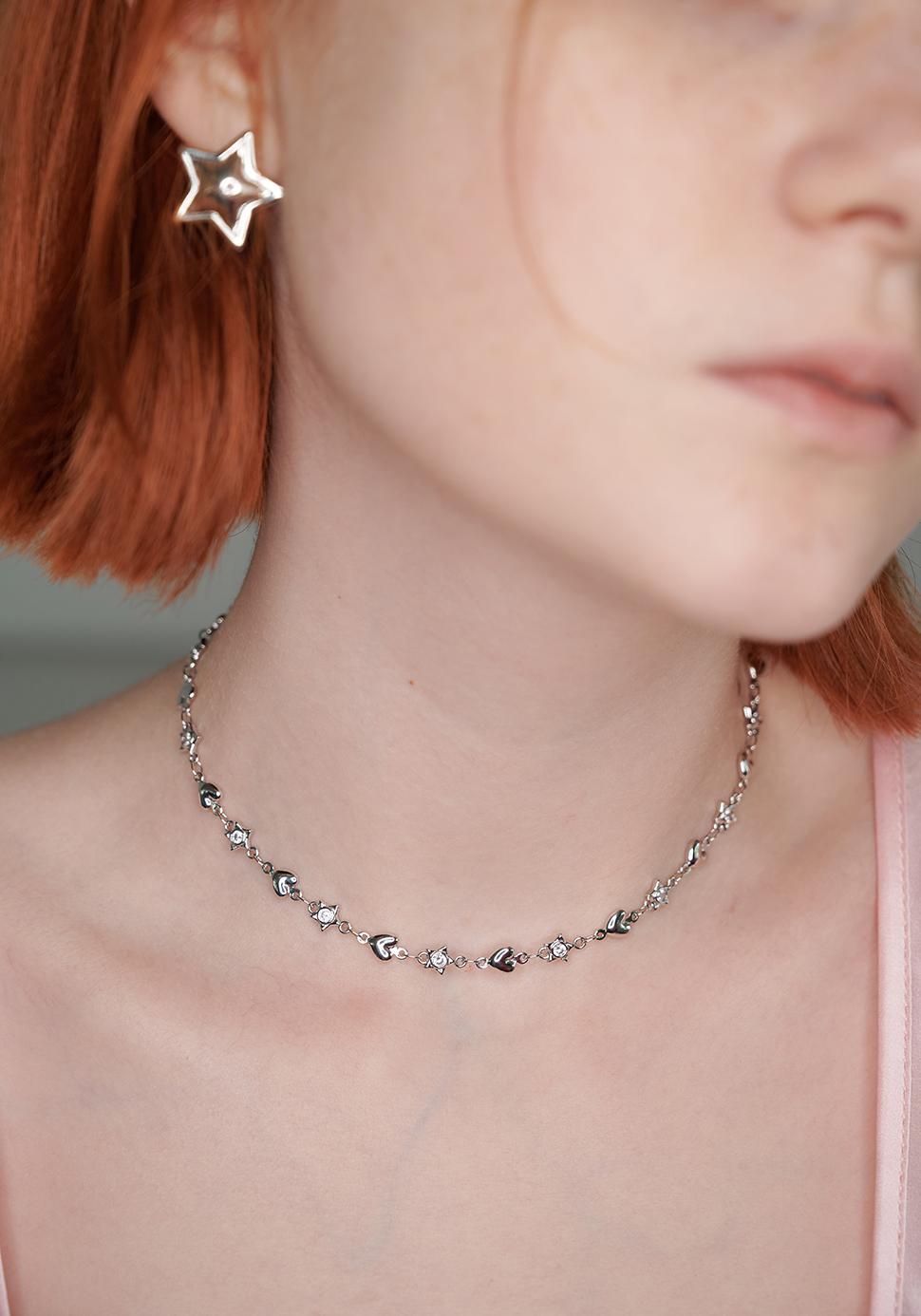 Tiny Heart&Star Chain Choker (silver)