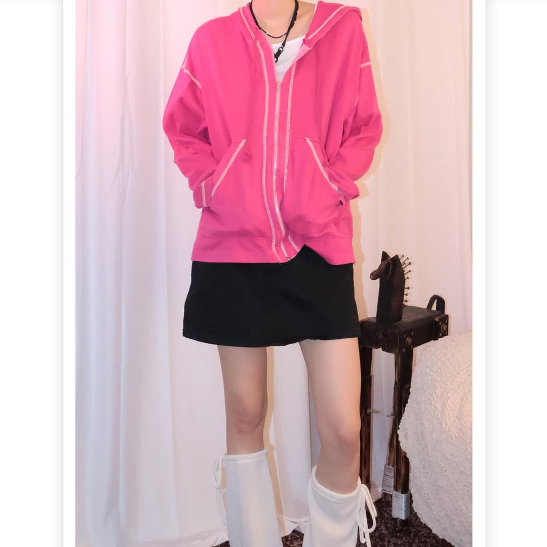 pink cropped hoodie zip-up | 후루츠패밀리