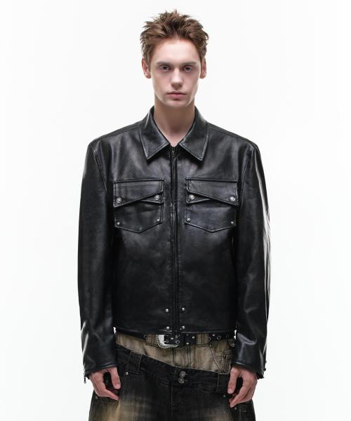 Op. 00 SICILIAN LEATHER JACKET B/BLACK
