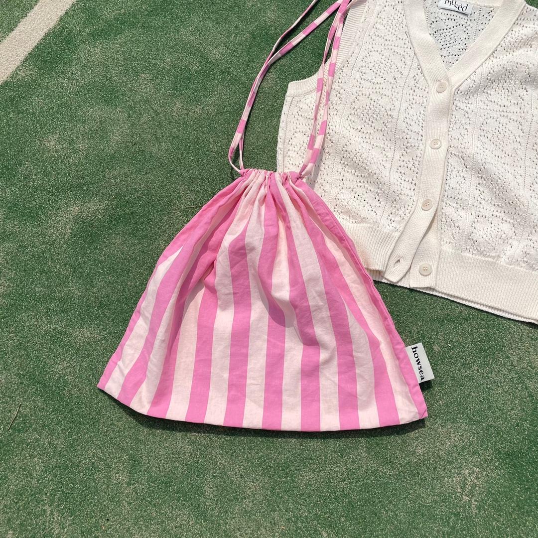 String pouch bag_ pink stripe