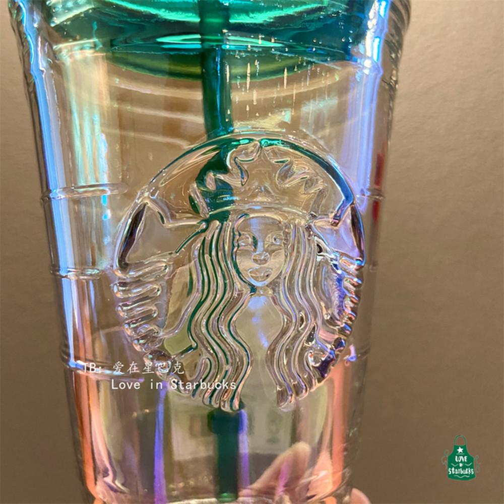 스타벅스 스벅 콜드컵 473ml 오로라 글라스 여름 빨대컵 그린 투명사이렌 유리컵 뚜껑