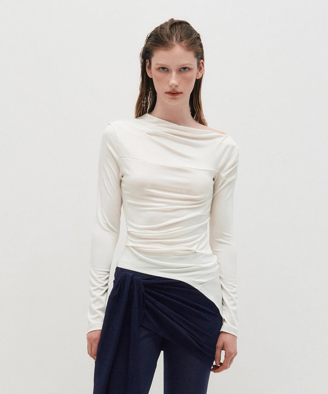 [3/17 (월) 예약배송] One Shoulder Draped Jersey Top _ WHITE
