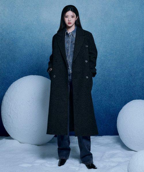 DOUBLE BREASTED WOOL MAXI COAT charcoal