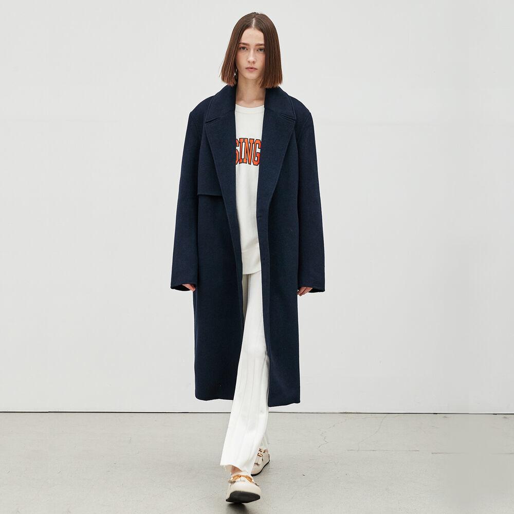 캐시미어 플랩 롱 코트 - 미드나잇 블루