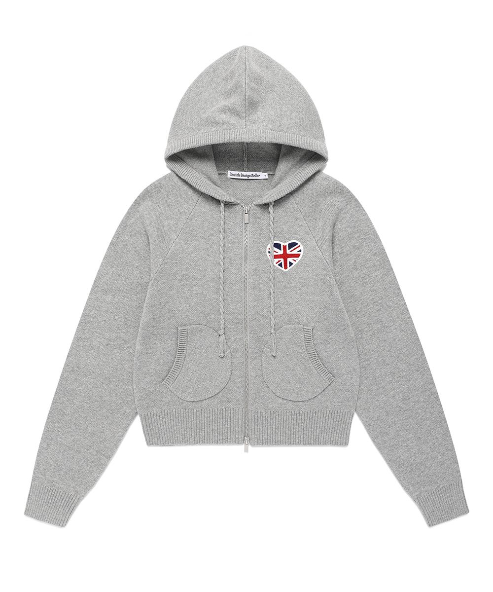 W UNION JACK KNIT ZIP UP HOODIE[GREY]