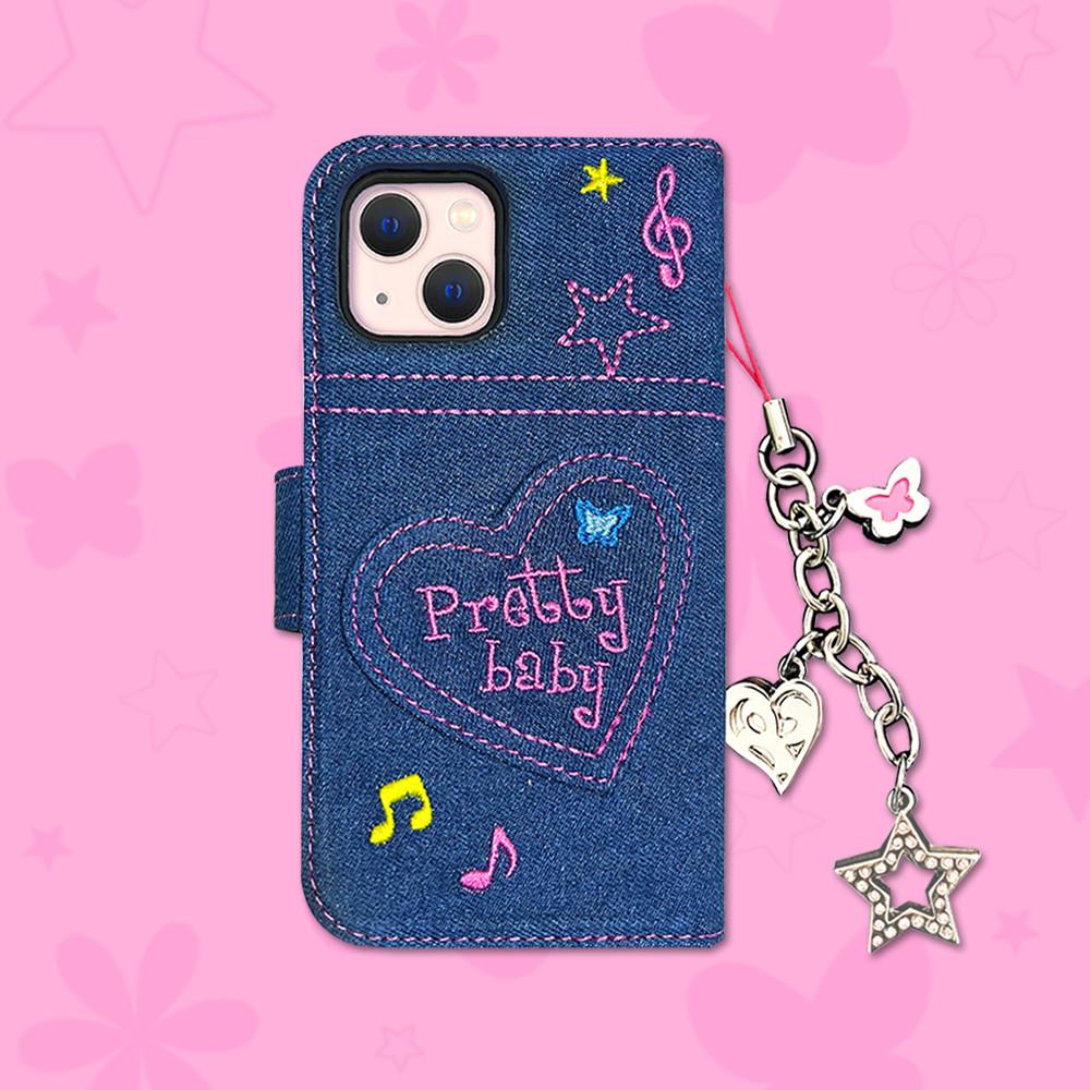 y2k 데님 다이어리 아이폰 케이스 키링 세트 플립 지갑형 아메리칸 레트로 하이틴 키치