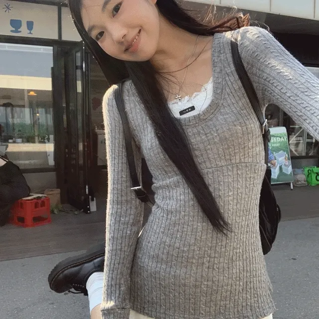 볼드 골지 레이어드 a라인 원피스