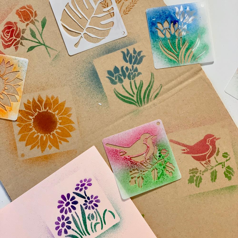 스텐실도안 꽃 새 나비 자연 스텐실 36개 세트