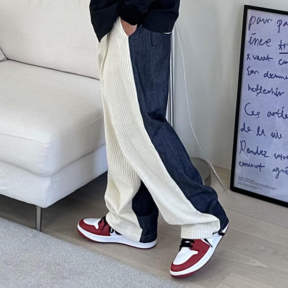 배색 코듀로이 데님 팬츠 (아이보리 & 네이비)