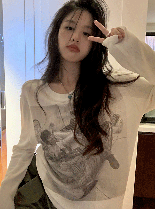 릿스튜디오 에이썸 Y2K 시스루 프린팅 니트