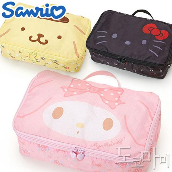 (일본) 헬로키티 마이멜로디 폼폼푸린 여행용 접이식 파우치(이너케이스 30x20x10cm 3type)  다용도 소품보관 패키지백 보조가방