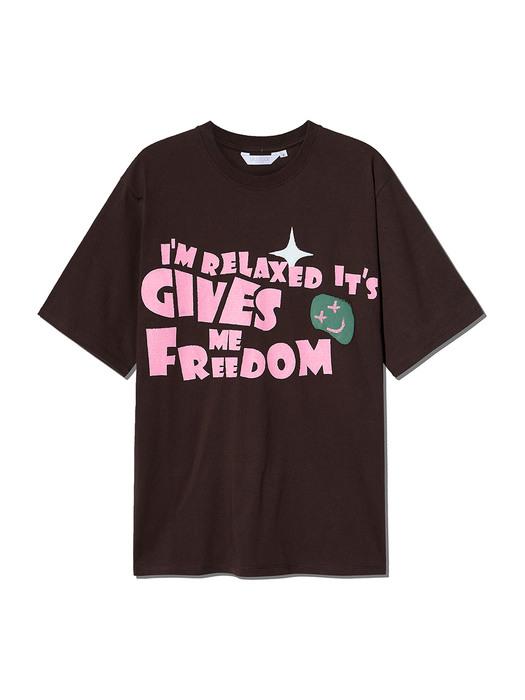 슬로건 아트웍 반팔 티셔츠 버건디
