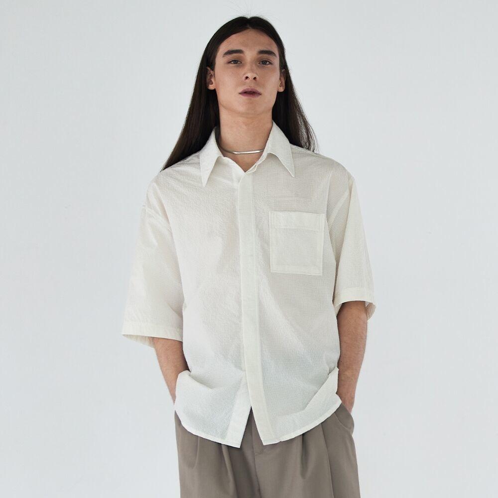 Seersucker Pocket Half Shirts - Ivory